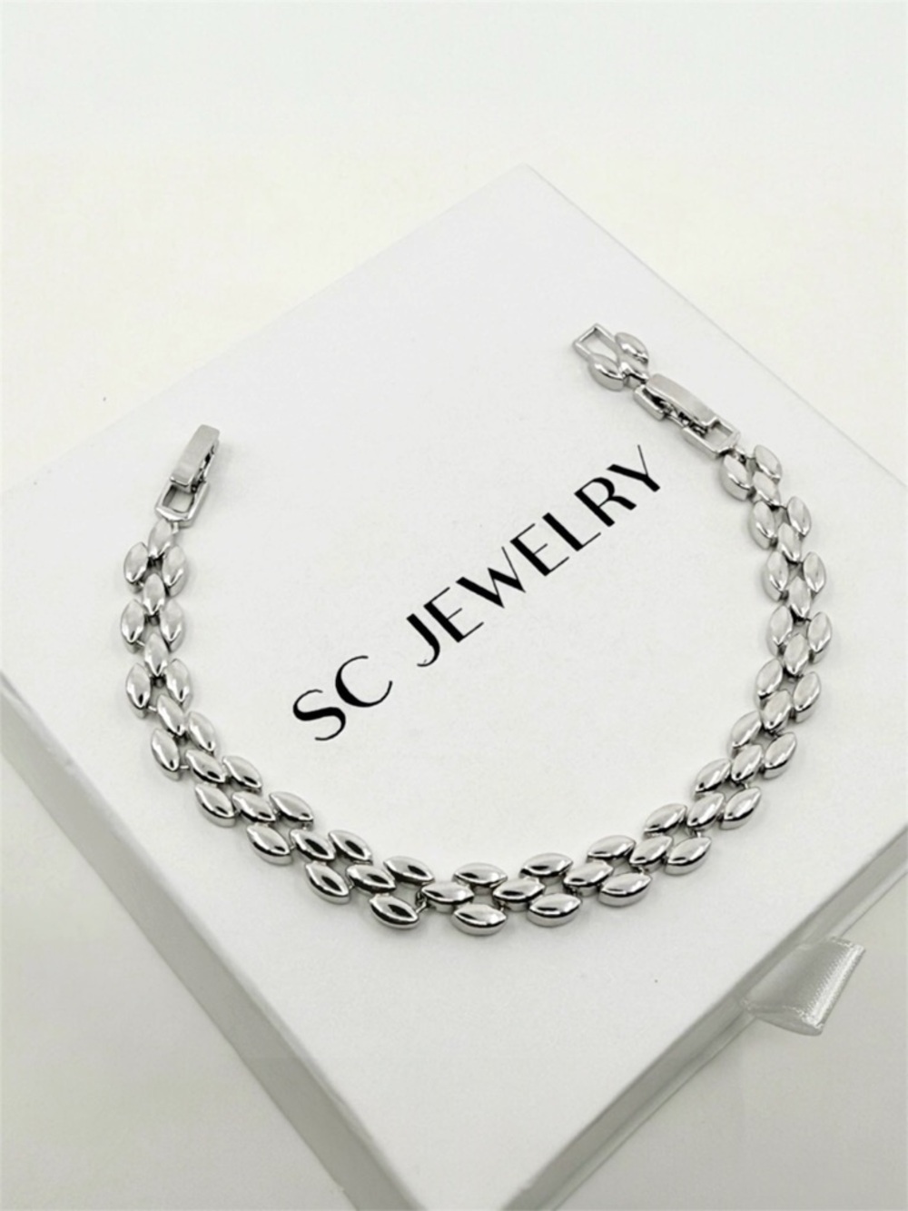 Triple Layer Barley Chain Bracelet | Platinum Plated Luxury Jewelry